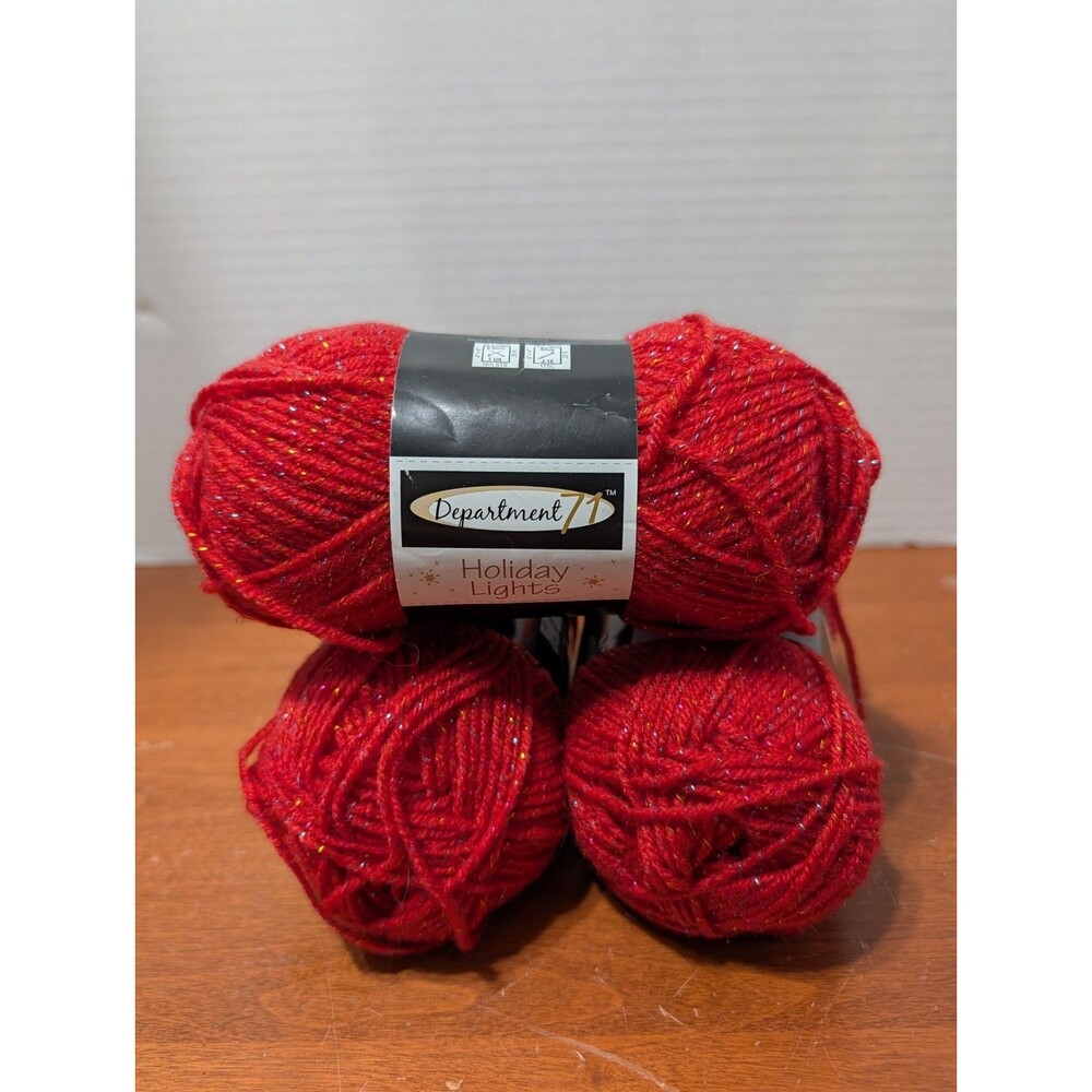 3 Skeins, Department 71,  0004  Real Red Metallic Yarn  262 Yards Each. NEW